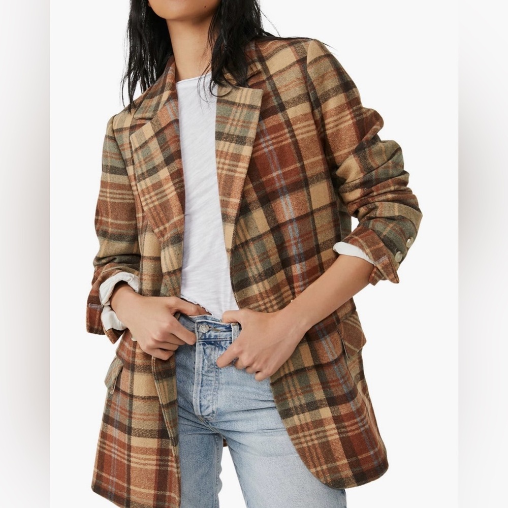 Free People Mari Plaid Double-Breasted Blazer - Picture 8 of 14